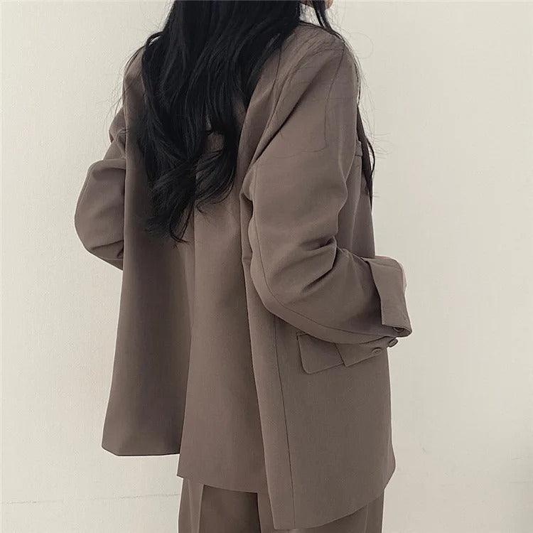 Women's Two Piece Suit Set Notch Lapel Blazer Wide Leg Trouser – Office Wear