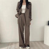 Women's Two Piece Suit Set Notch Lapel Blazer Wide Leg Trouser – Office Wear