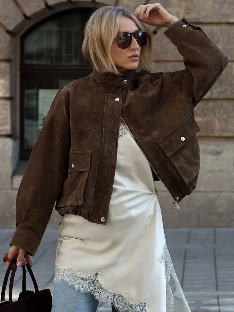 Women's Utility Jacket Zip Up Turn Down Collar – Daily Wear