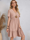 Women's V Neck Mini Dress Short Sleeve Empire Seam Tiered Hem – Summer Casual