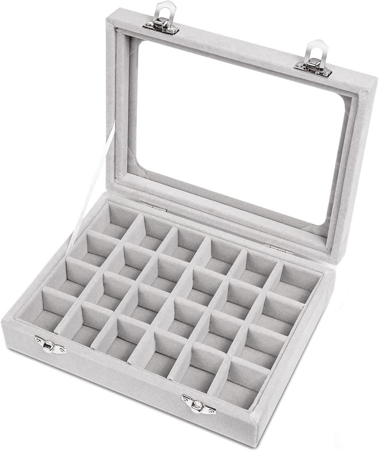 Women's Velvet Jewelry Box Rectangular Clear Lid Compartments – Dresser Setup