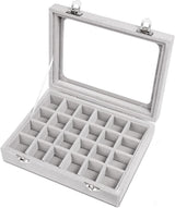 Women's Velvet Jewelry Box Rectangular Clear Lid Compartments – Dresser Setup