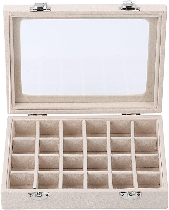 Women's Velvet Jewelry Box Rectangular Clear Lid Compartments – Dresser Setup