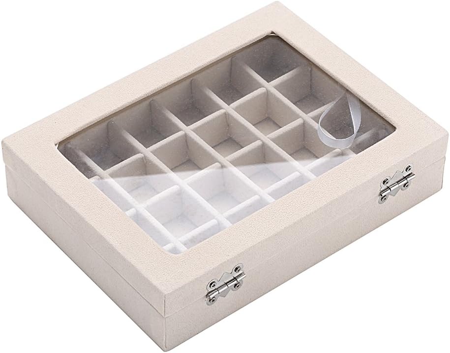 Women's Velvet Jewelry Box Rectangular Clear Lid Compartments – Dresser Setup