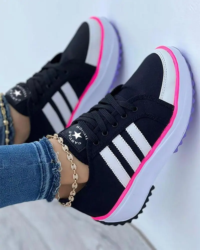 Women's Walking Shoes Lace Up Side Stripe Raised Sole – Travel Days