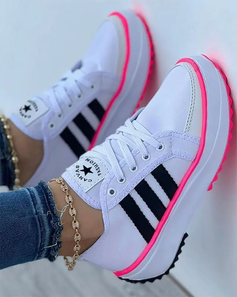 Women's Walking Shoes Lace Up Side Stripe Raised Sole – Travel Days