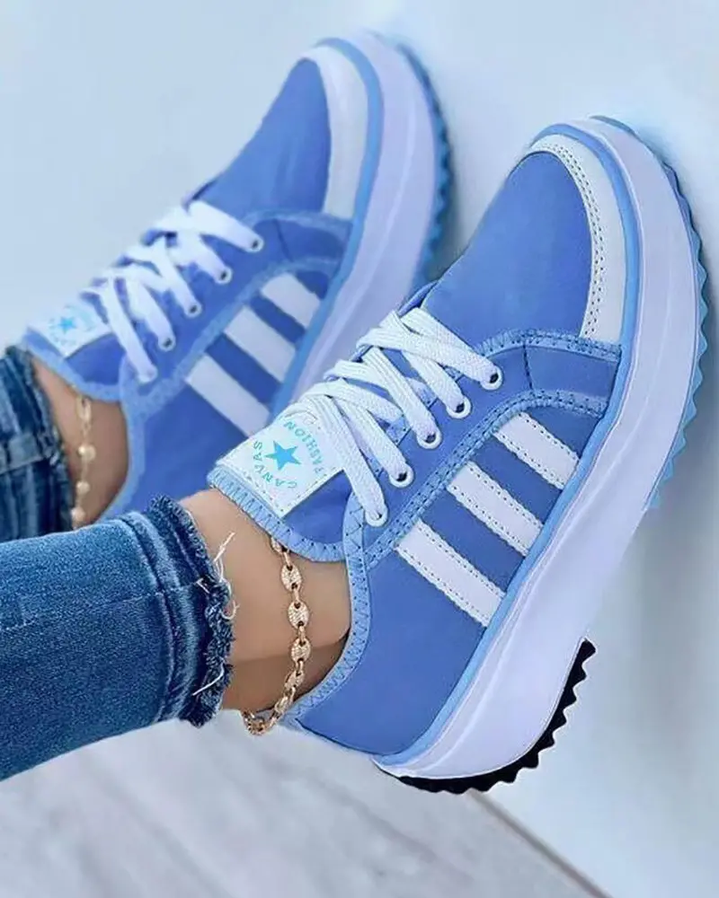 Women's Walking Shoes Lace Up Side Stripe Raised Sole – Travel Days