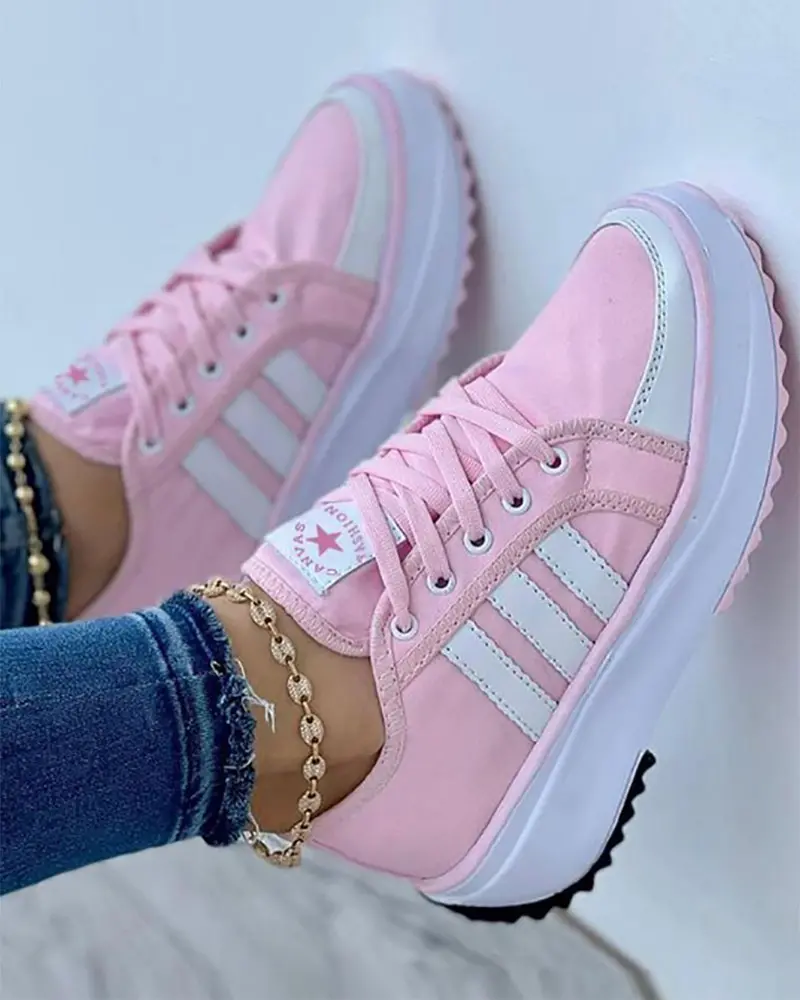 Women's Walking Shoes Lace Up Side Stripe Raised Sole – Travel Days