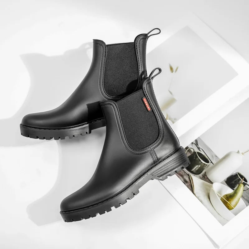 Women's Waterproof Rain Ankle Boots Side Panel Pull Tab – Wet Weather Wear