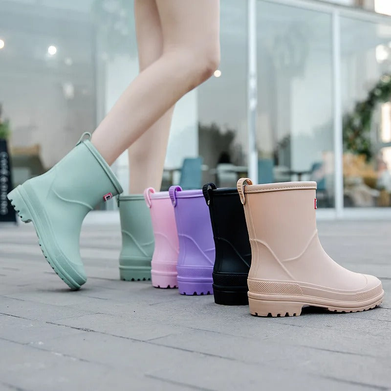 Women's Waterproof Rain Ankle Boots Slip On Mid Shaft – Rainy Day Essential