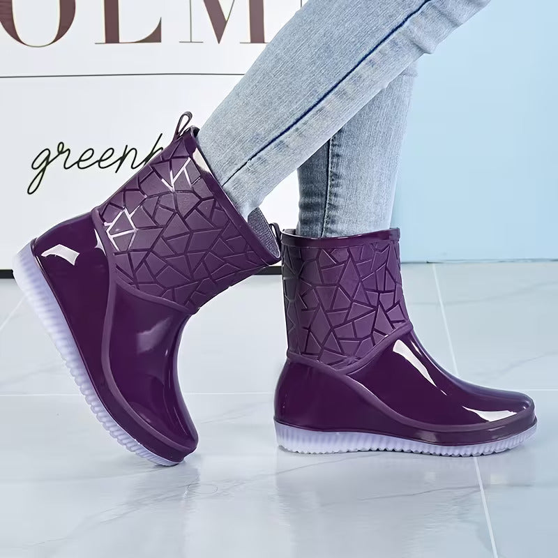 Women's Waterproof Rain Boots Round Toe Mid Calf – Rainy Day Errands
