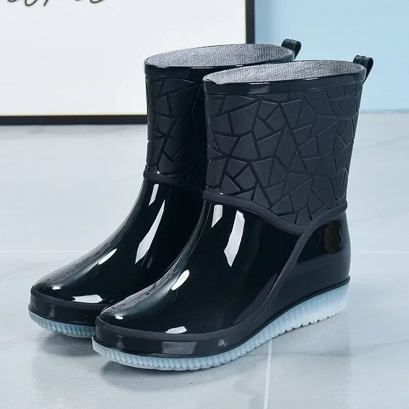 Women's Waterproof Rain Boots Round Toe Mid Calf – Rainy Day Errands