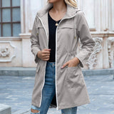 Women’s Waterproof Rain Jacket Drawstring Neckline Zip Front Patch Pockets – Rainy Day Commutes
