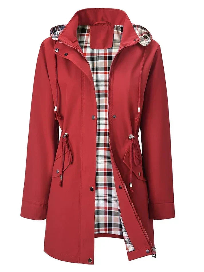 Women’s Waterproof Rain Jacket Hooded Drawstring Plaid-Lined – Rainy Day Errands