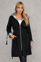 Women’s Waterproof Rain Jacket Hooded Plaid Trim Zip Front – City Walking Tours