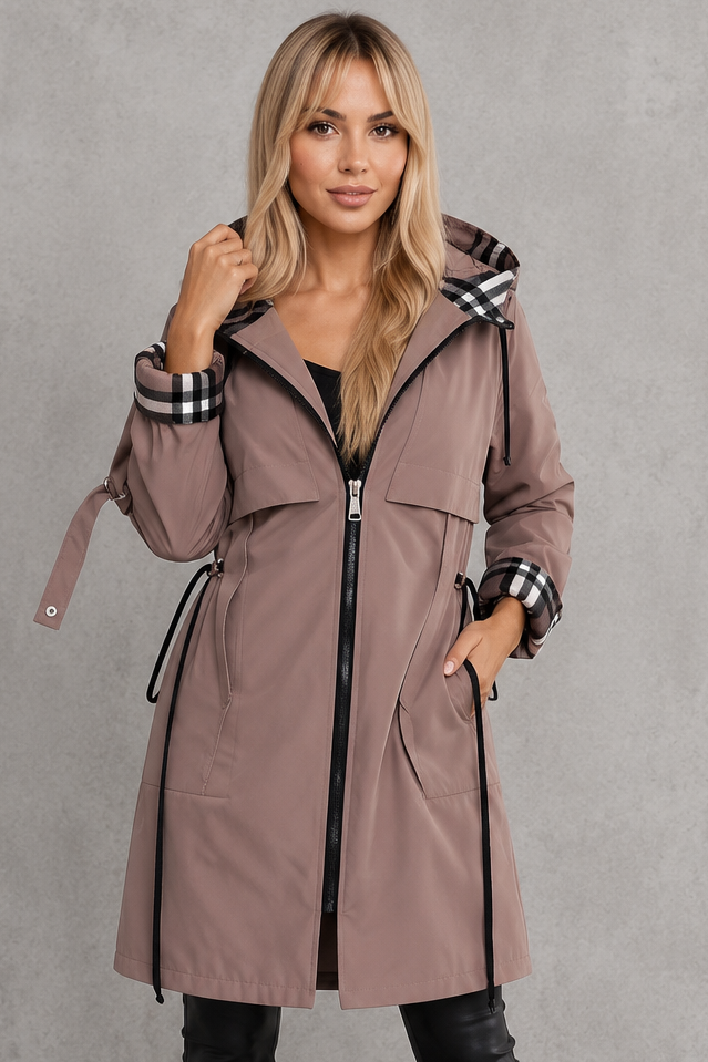 Women’s Waterproof Rain Jacket Hooded Plaid Trim Zip Front – City Walking Tours