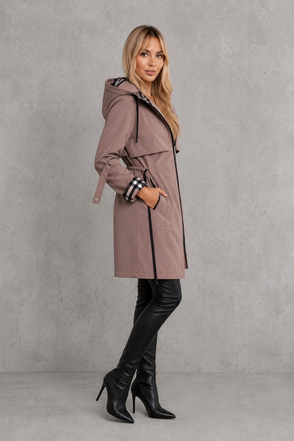 Women’s Waterproof Rain Jacket Hooded Plaid Trim Zip Front – City Walking Tours