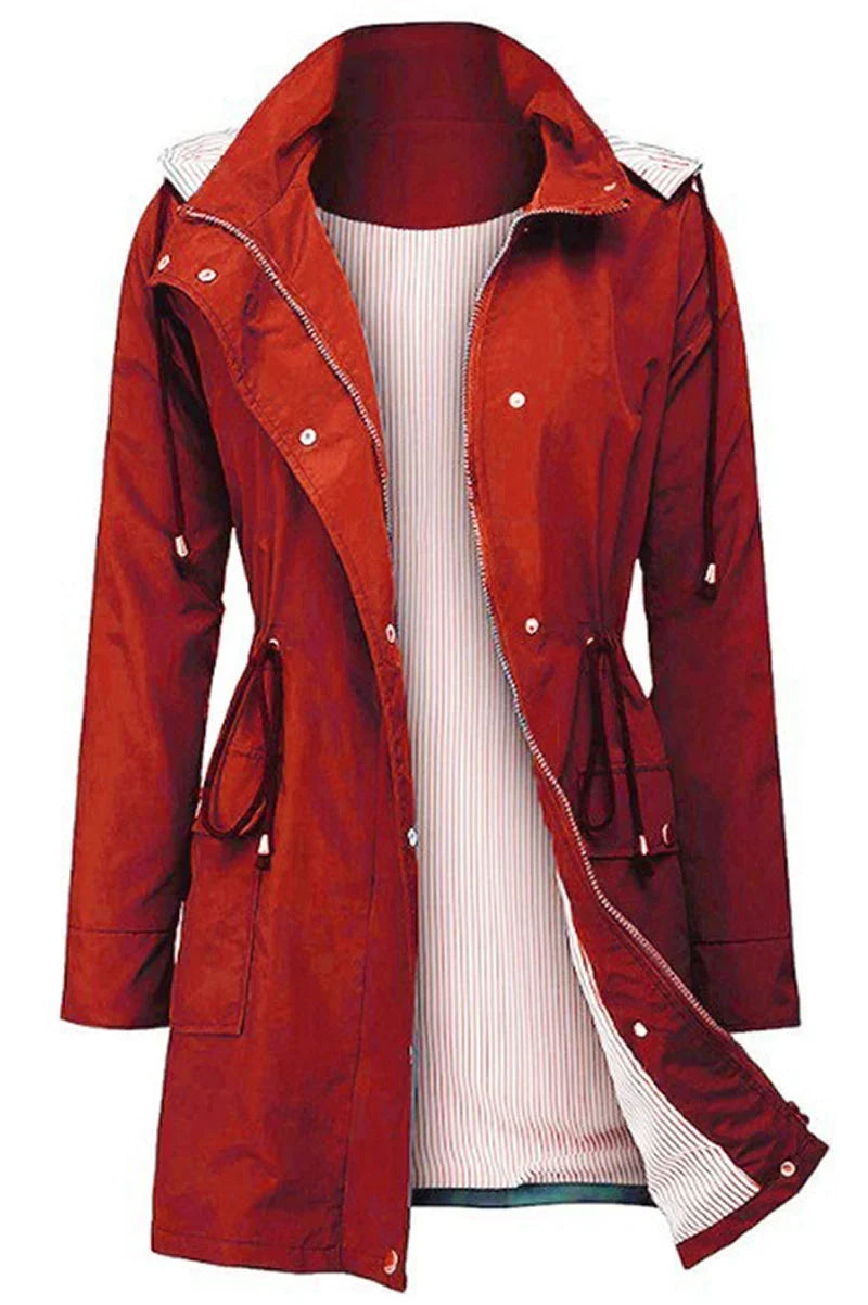 Women’s Weatherproof Rain Jacket Hooded Snap-Front Drawstring Waist – Rainy Day Commutes