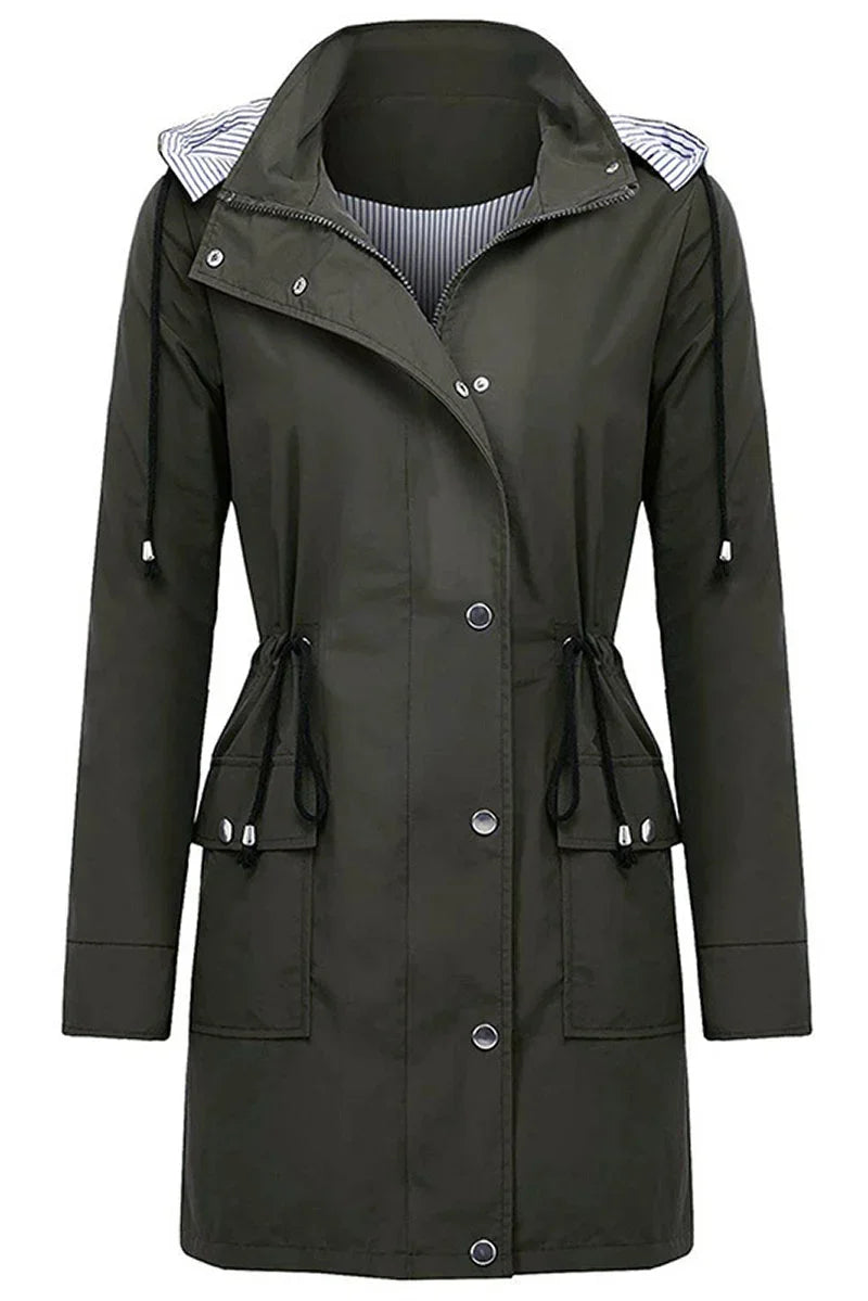 Women’s Weatherproof Rain Jacket Hooded Snap-Front Drawstring Waist – Rainy Day Commutes