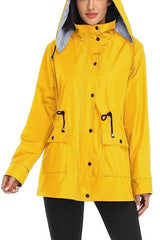 Women’s Weatherproof Rain Jacket Hooded Snap-Front Drawstring Waist – Rainy Day Commutes