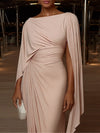 Women's Wedding Guest Dress Draped Bateau Neck Pleated Cape – Formal Dinner