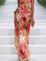 Women's Wedding Guest Dress Floral Halter Neck Maxi – Garden Ceremony