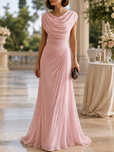Women’s Wedding Guest Maxi Dress Cowl Neck Ruched Waist Sleeveless – Formal Receptions