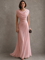 Women’s Wedding Guest Maxi Dress Cowl Neck Ruched Waist Sleeveless – Formal Receptions