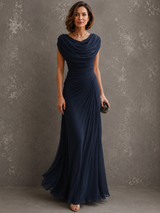 Women’s Wedding Guest Maxi Dress Cowl Neck Ruched Waist Sleeveless – Formal Receptions