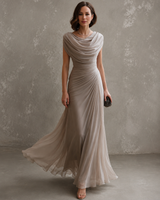 Women’s Wedding Guest Maxi Dress Cowl Neck Ruched Waist Sleeveless – Formal Receptions