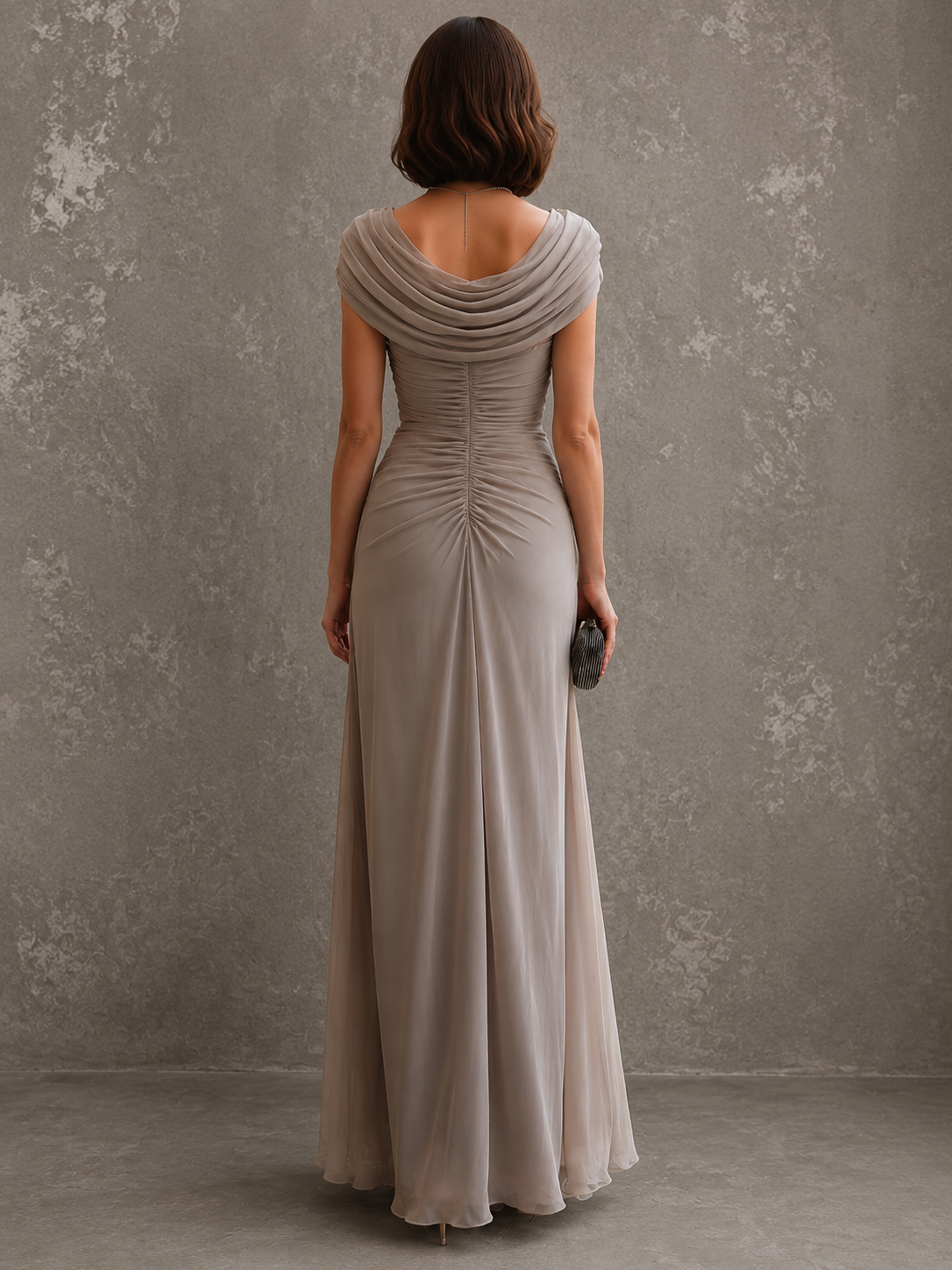 Women’s Wedding Guest Maxi Dress Cowl Neck Ruched Waist Sleeveless – Formal Receptions