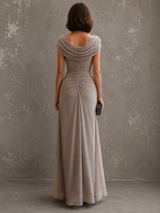 Women’s Wedding Guest Maxi Dress Cowl Neck Ruched Waist Sleeveless – Formal Receptions