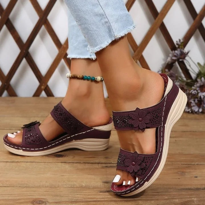 Women's Wedge Sandals Floral Strap Open Toe Slide – Garden Party