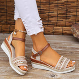 Women's Wedge Sandals Open Toe Ankle Strap Beaded Espadrille – Beach Vacation