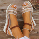 Women's Wedge Sandals Open Toe Ankle Strap Beaded Espadrille – Beach Vacation
