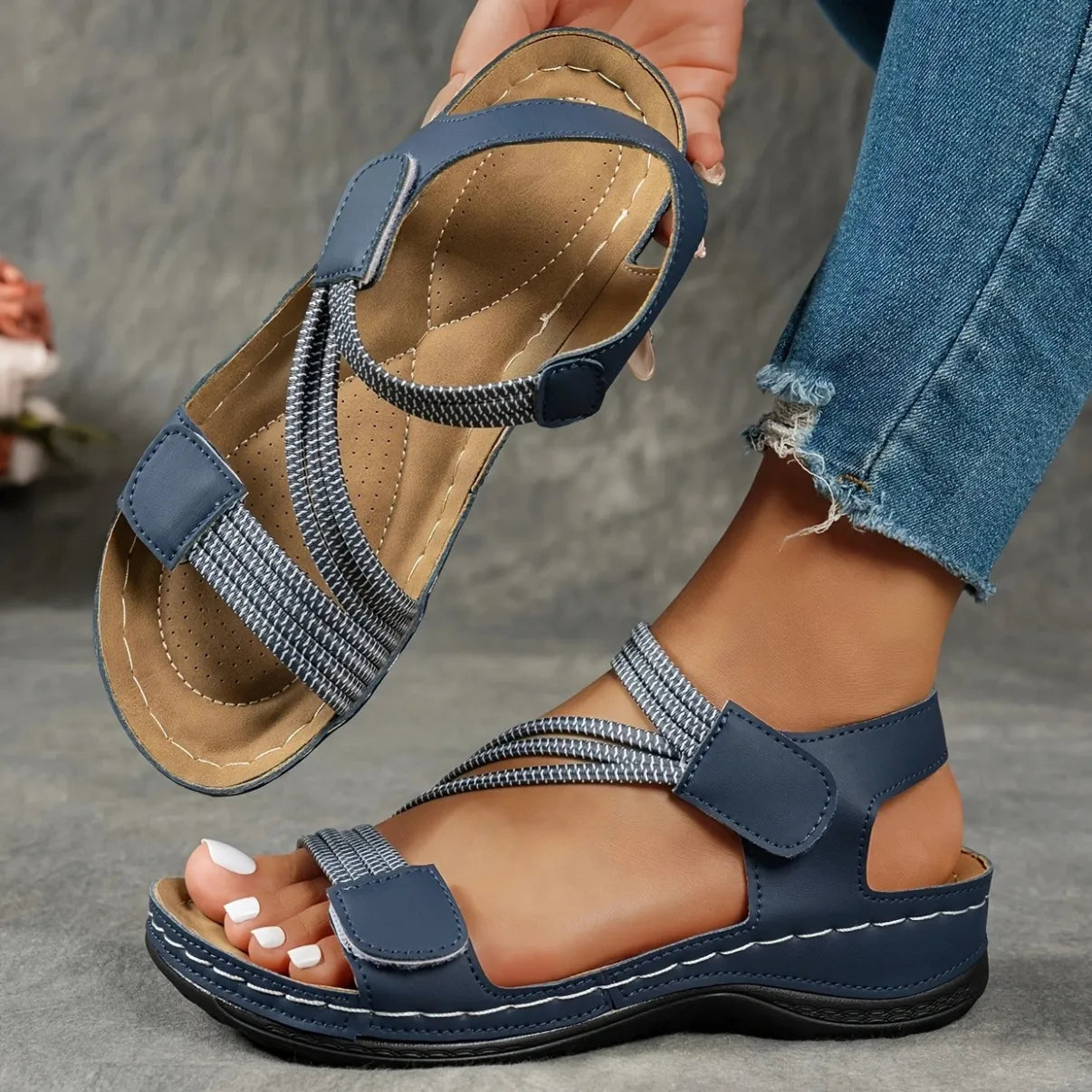 Women's Wedge Sandals Open Toe Braided Strap Hook Loop – Daytime Outings