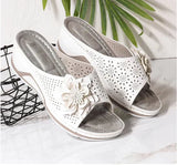 Women's Wedge Slide Sandals Floral Applique Open Toe – Casual Walking