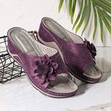 Women's Wedge Slide Sandals Floral Applique Open Toe – Casual Walking