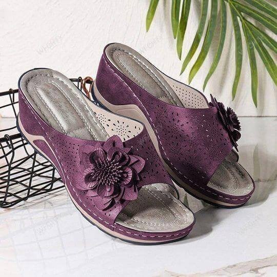 Women's Wedge Slide Sandals Floral Applique Open Toe – Casual Walking
