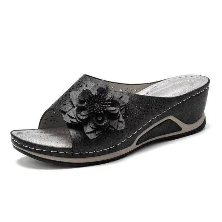 Women's Wedge Slide Sandals Floral Applique Open Toe – Casual Walking