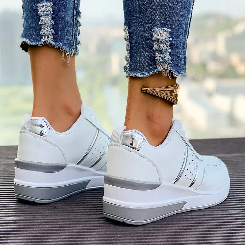 Women's Wedge Sneakers Lace Up Perforated Low Top – Casual Outings