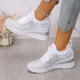 Women's Wedge Sneakers Low Top Lace Up – Round Toe Openwork Casual