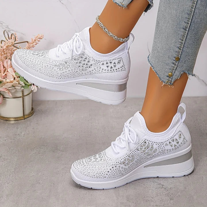 Women's Wedge Sneakers Low Top Lace Up – Round Toe Openwork Casual