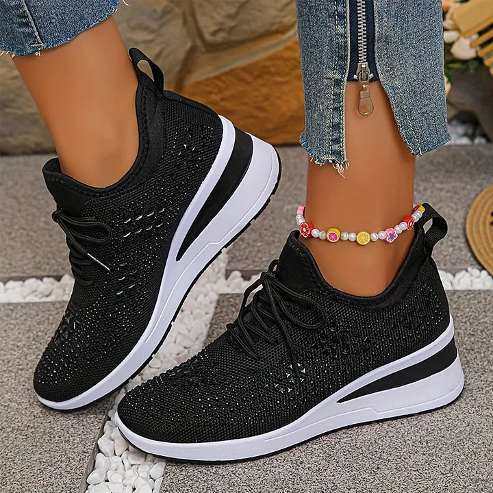 Women's Wedge Sneakers Low Top Lace Up – Round Toe Openwork Casual