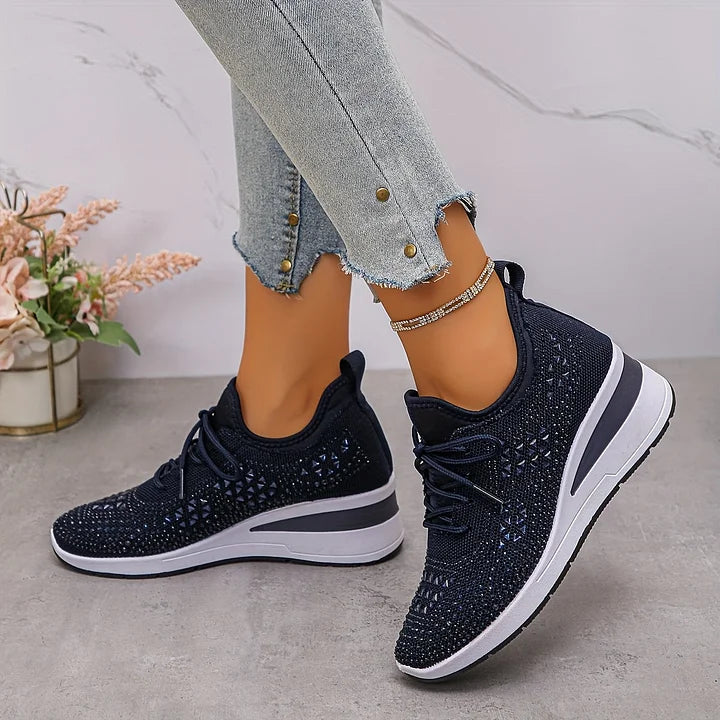 Women's Wedge Sneakers Low Top Lace Up – Round Toe Openwork Casual
