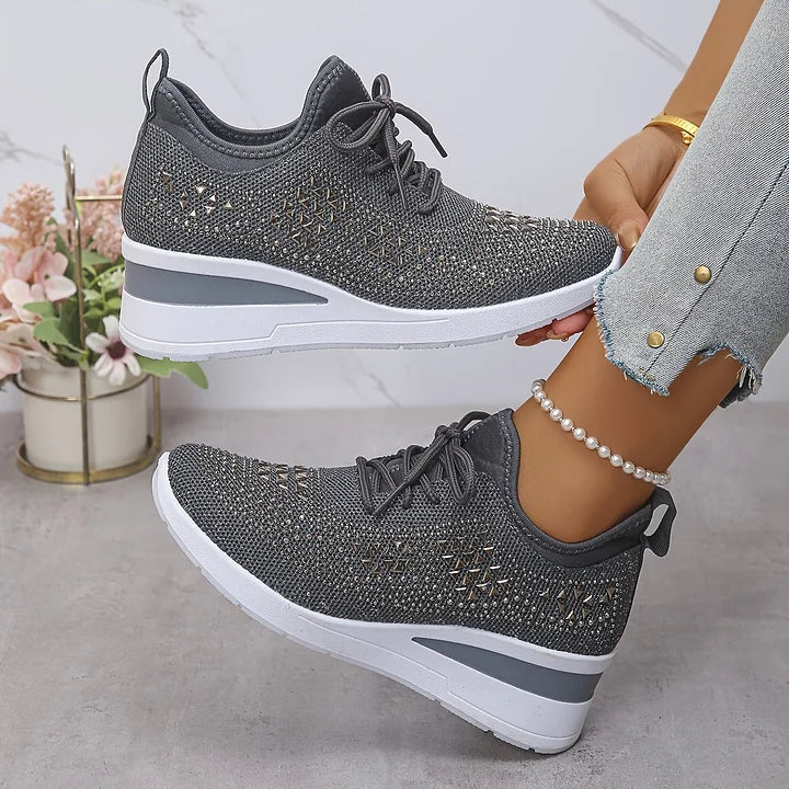 Women's Wedge Sneakers Low Top Lace Up – Round Toe Openwork Casual