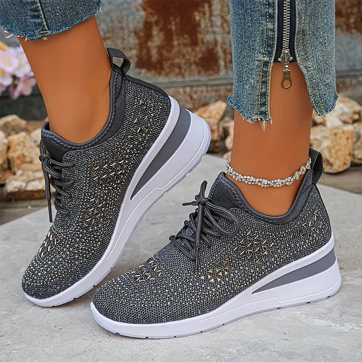 Women's Wedge Sneakers Low Top Lace Up – Round Toe Openwork Casual