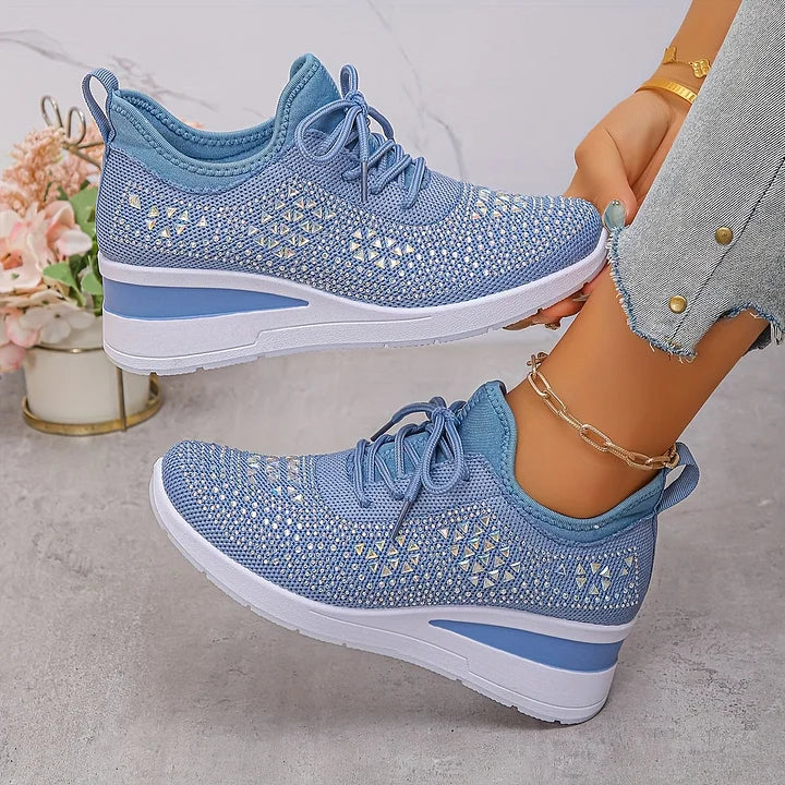 Women's Wedge Sneakers Low Top Lace Up – Round Toe Openwork Casual