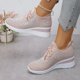 Women's Wedge Sneakers Low Top Lace Up – Round Toe Openwork Casual