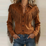 Women’s Western Shirt Point Collar Button Front Fringe Detail – Country Fair Visits